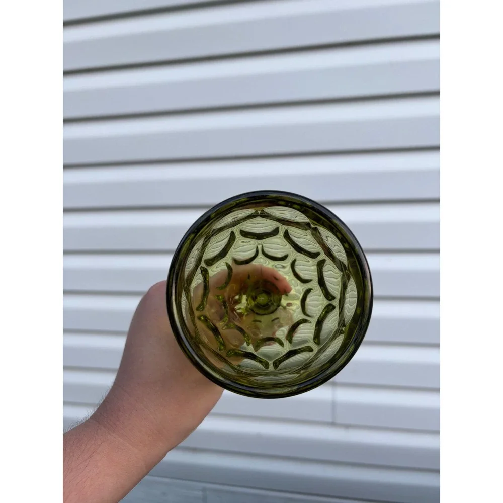 Imperial Glass Provincial Green Thumbprint Honeycomb Water Goblet 6 inch Vintage